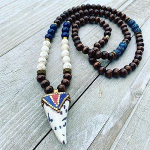 Boho Horn Beaded Necklace Healing Stone Jewelry